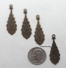#0401 ANTIQUED GOLD PENDANT – EARRING DROP W/TOP HANG RING – 6 Pc Lot