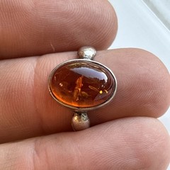Sterling Silver 925 Vintage GOD Signed Baltic Amber Ring Sz 8 Modernist