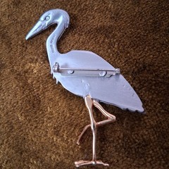 Vintage Marc Shields Pewter Brooch Pin Crane Bird Animal 3″
