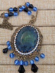 Vintage West Germany Blue Glass Cabachon Necklace