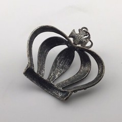 Vtg Necklace Chunky Crown Pendant SilverT Rhinestone Hip Hop Layer 30-33”
