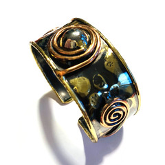 Vintage Artisan Jewelry Cuff Bracelet Handmade Crafted Mixed Metals Art To Wear