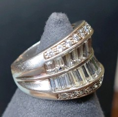Vintage Sterling Silver Cocktail Ring Baguette Channel Set Clear Stones Sz 7