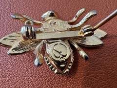Vintage St. John Gold Tone Metal Bee Pin / Brooch w/ Inset Pave Crystals