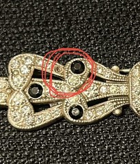 Antique Victorian Bar Brooch W/Black And Clear Rhinestones ~ Trombone Clasp