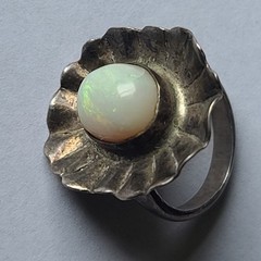 Vintage Sterling Silver & Natural Fire Opal Gemstone Modernist Ring Size 5.5