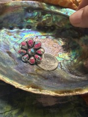 925 Sterling Silver Cotton candy turquoise Flower Cluster ring adjustable