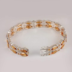 Natural Diamond Rosecut Diamond Citrine 925 Sterling Silver Bangle Jewelry