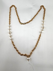 Vintage Napier Necklace Gold Tone Faux Pearl 28”