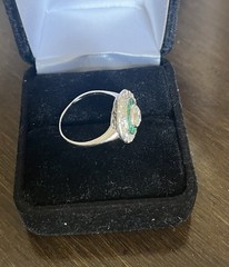 ANTIQUE ART DECO 2.30 Ct EUROPEAN DIAMOND AND EMERALD PLATINUM TARGET RING