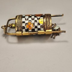VINTAGE VERMEIL GOLD OVER SILVER ENAMEL ASIAN MEMENTO PENDANT – RARE – 1.5″