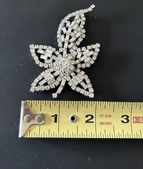 Sparkling Abstract Butterfly Flower Clear Rhinestone Brooch Unsigned 3.5”
