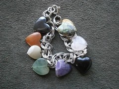 Semi Precious Stones Double Link Vtg Sterling Silver Charm Bracelet 6.75″~ 12.8g
