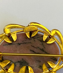 Vintage Signed JJJ 1/20 12K Gold Filled Genuine Rhodonite Brooch Pin