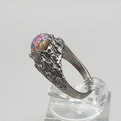 Intricate Czech Glass Rainbow Harlequin Faux Fire Opal Ring Silver-Tone 3.5 Ring
