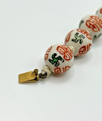 Porcelain Bead Necklace Chinese Hand Painted Hand Knotted 24 Inches