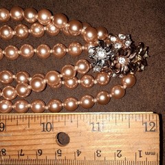 Nolan Miller Signed goldplate cz flower clasp vintage glass pearl necklace 80s