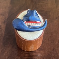 Vintage Cowboy Hat Brooch Blue Enamel With White Rhinestone’s Fashion Jewelry