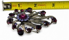 Vintage Signed ROM Large Purple Rhinestone Spray Brooch Pin 3” Amethyst Sunburst