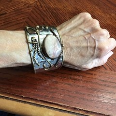 One Of A Kind Modernist Brutalist Mixed Metal W/Agate Cuff Bracelet