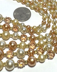 Vintage Jewelry Necklace Multi Strand Faux Pearl Beaded Glass Peach AB Cream 18