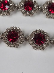 Simulated Red Statement Choker, Rhinestone Silver Tone Necklace