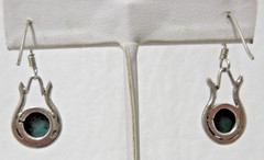 Vintage Sterling Silver Malachite Dangle Pierced Earrings