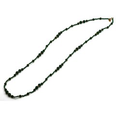 Signed Miriam Haskell 36″ Green Glass Bead Opera Necklace & Clip Earrings Set