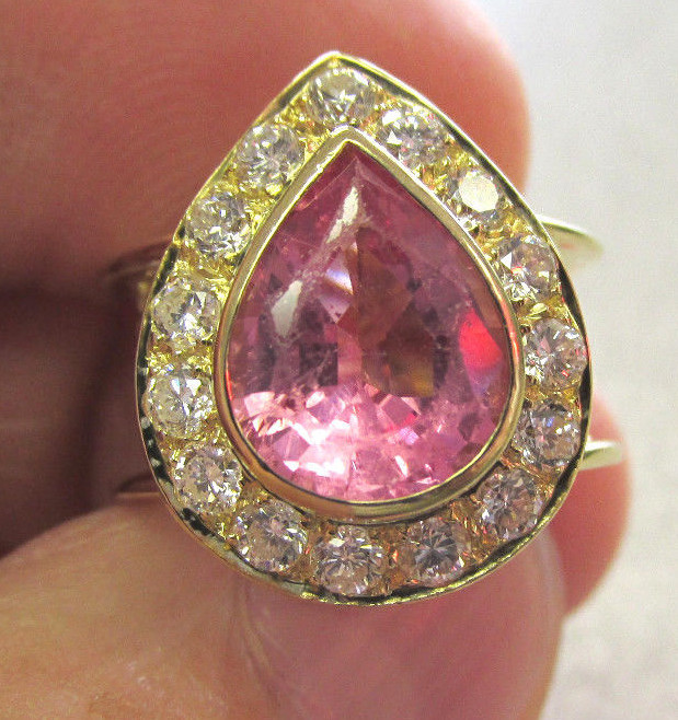 Beautiful Estate 18k Gold Pink Tourmaline & Diamond Ring size 4.5 Make offer