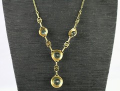 Antique Edwardian 14K Gold Round Vivid Blue Zircons with Seed Pearls Necklace