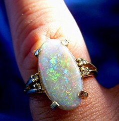 Original EARTH MINED OPAL DIAMOND Deco Engagement Ring SOLID 14K GOLD Solitaire