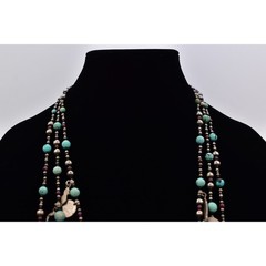 Vintage Beaded Charm Necklace Heavy Layered Turquoise Coin Antiqued Chunky BinBJ