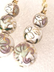Japanese Bead Earrings Yellow Gold PL Hook Pin Accent White Lavender Floral Vtg
