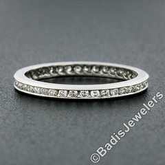 Vintage Platinum 0.80ct Channel Diamond Engraved Petite Stack Eternity Band Ring