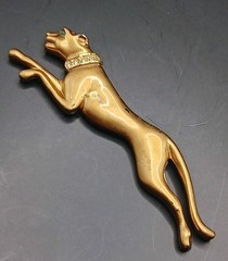 Vintage Signed Jackie Collins Leaping Panther Brooch Gold Plated and Rhinestone
