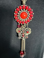 Vintage Neiger Brothers Style Necklace Glass Medallion Tassel 1930s Elegant