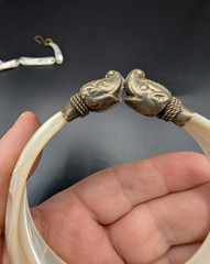 Vintage Carved Mother of Pearl Bib Necklace and Elephant Head Bangle Bracelet