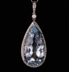 Vintage Estate Large Aquamarine & Diamond 18k White Gold Pendant