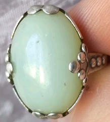 RARE Nephritis stone RING SILVER ANTIQUE size 6 Jewelry Stamp 875 Soviet Ussr