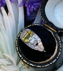 Art Deco Emerald Cut Citrine Lab Created Diamond Wedding White Gold Filled Ring