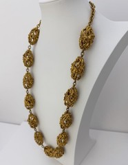 Vintage Chunky Gold Tone Necklace Runway Statement HUGE Heavy Nuggets Brutalist