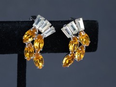 b david signed vintage amber rhinestone brooch and earrings set original box