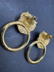 Vintage Gold Tone Lion Head Door Knocker Hoop Stud Dangle Drop Earrings