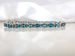 New Sterling Silver 925 Natural Heated London Blue Topaz Tennis Bracelet Fits 7″
