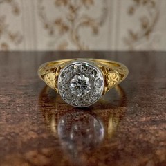 Vintage Art Deco 18K Gold Platinum Top Diamond Halo Ring 0.33 CTW Size 5.5