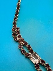 Estate Vintage Necklace Purple & Lavender Rhinestones Gold Tone Prong Set