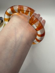 Vintage Clear Lucite Acrylic Candy Stripe Orange Yellow Bypass Bangle Bracelet