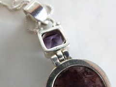 Vintage Sterling Silver 925 Large Natural Purple Rutilated Quartz Necklace