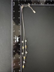 VTG 1928 Jewelry Co. Y-Necklace Olivinee Green Cabochon Rhinestone Flower Lariat