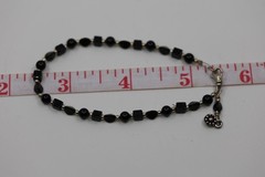 Black Onyx Beaded Gemstone Bracelet with Dangle Charm Sterling Silver